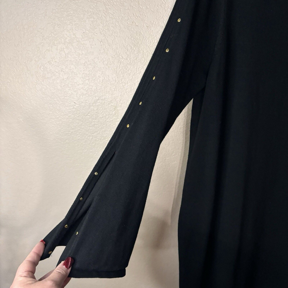 XL Harlow & Rose Pretty Black Sweater Dress Below Knee Long Open Flared Sleeves - Picture 4 of 10